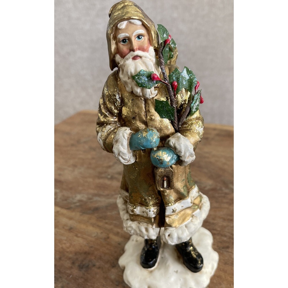 Dept 56 Victorian Christmas Santa Gold Candlestick Holder 8"